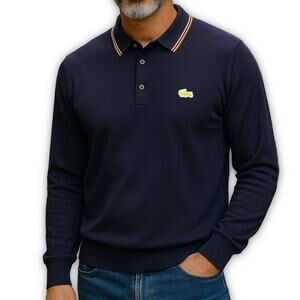 Izod Lacoste Polo Shirt Navy Blue Knit Pullover Long Sleeve USA XL